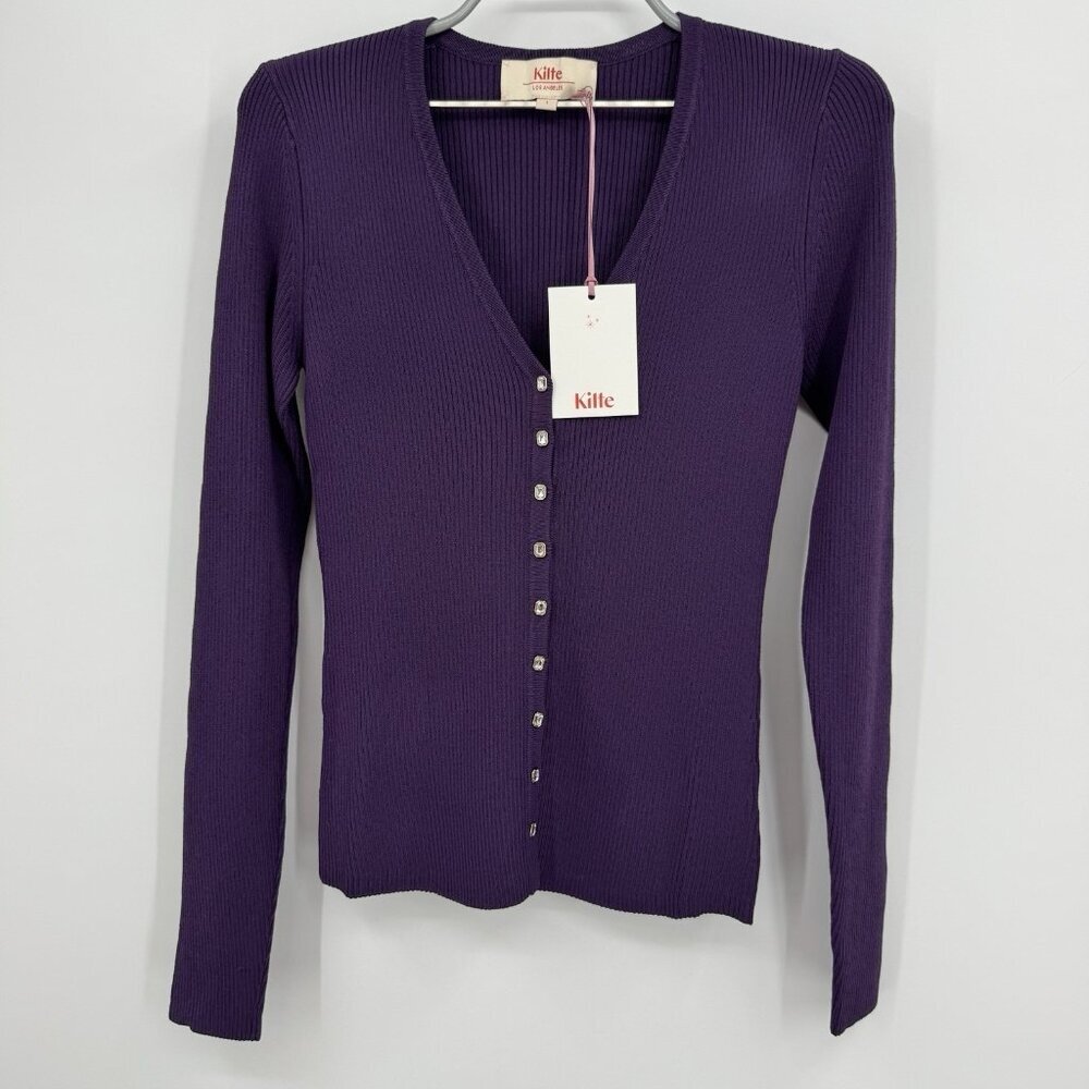 Kilte Collection The Katherine Rib Knit Cardigan size 1 S Plum Purple Rayon